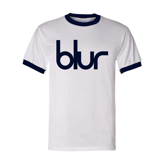 Blur Logo Ringer T-Shirt White and Blue
